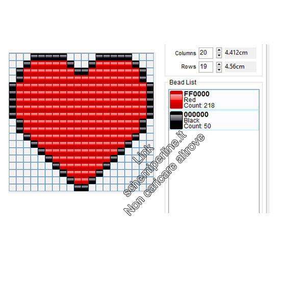 Schema pyssla hama beads semplice grande cuore rosso 20x19