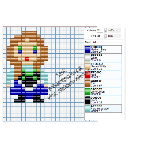 Schema pyssla la Principessa Anna di Disney Frozen per bambine 25x25