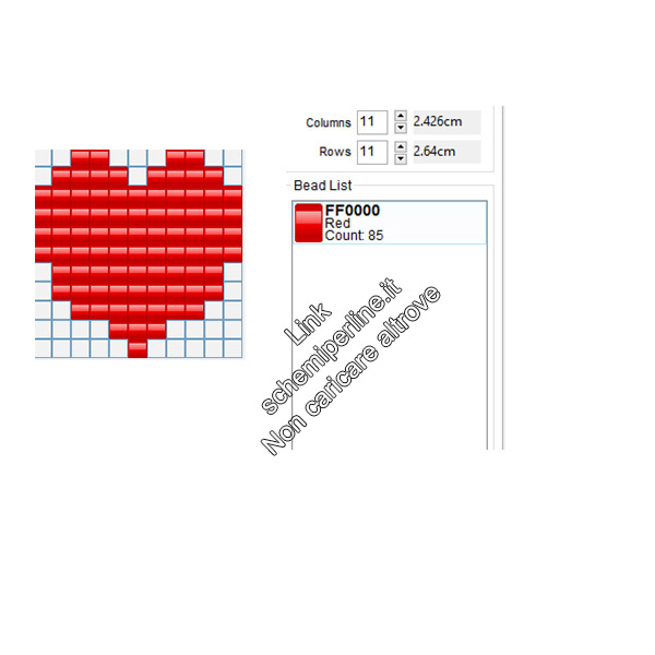 Semplice cuore rosso schema perline da stirare pyssla 11x11