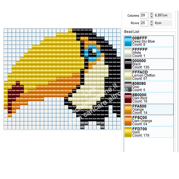 Simpatico tucano schema Hama Beads Pyssla gratuito 29x25