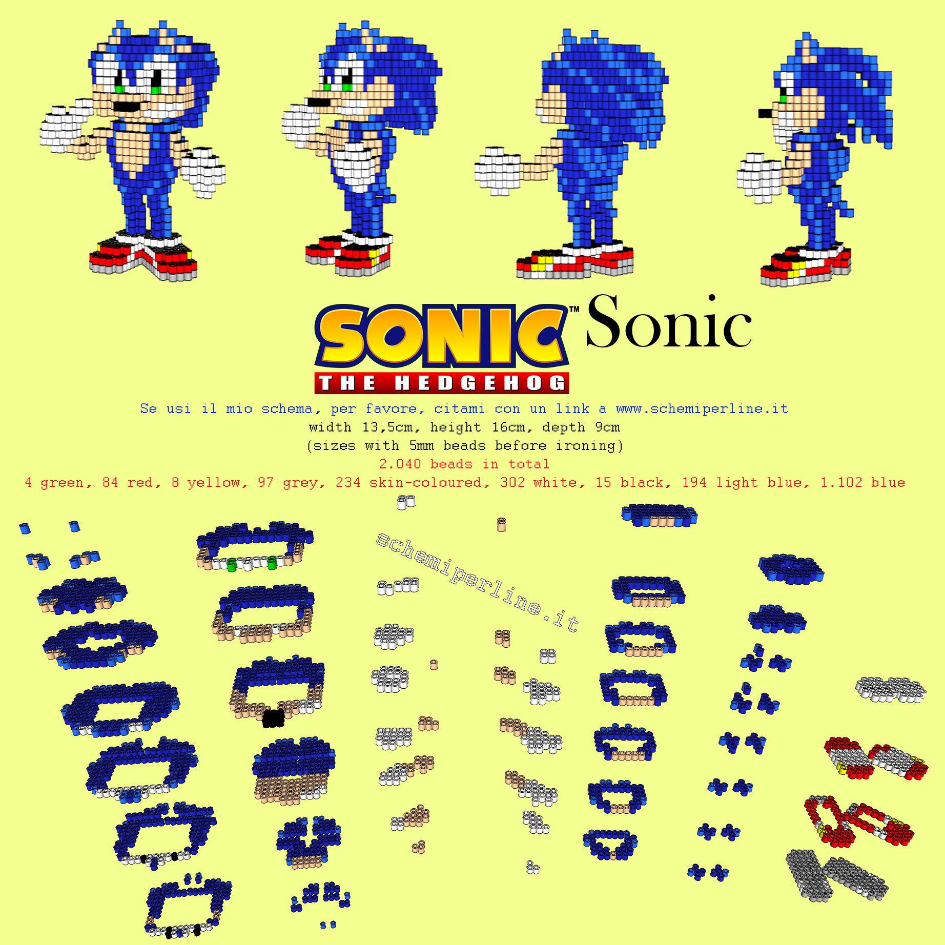 Sonic The Hedgehog schema perline da stirare Pyssla in 3D