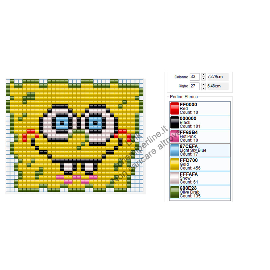 Spongebob schema Hama Beads Pyssla gratis 33x27