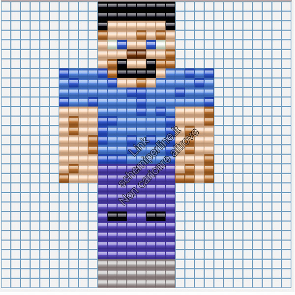Steve personaggio Minecraft schema perline da stirare pyssla 16x30 2