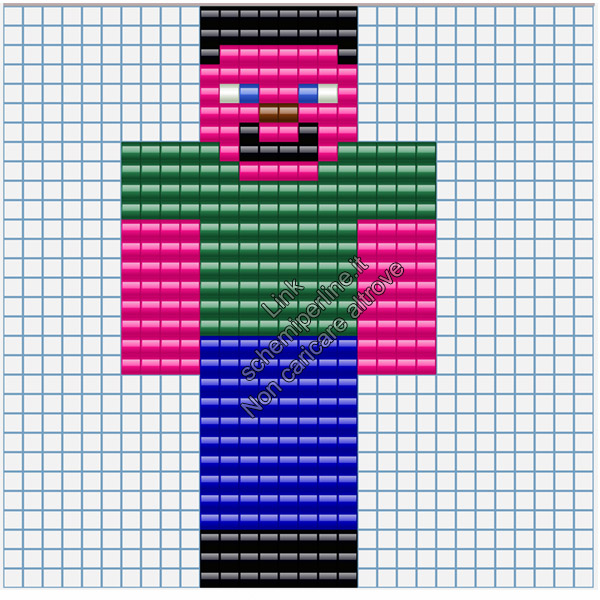 Steve personaggio Minecraft schema perline da stirare pyssla 16x30