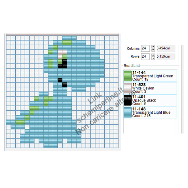 Tenero dinosauro azzurro schema perline da stirare 24x24