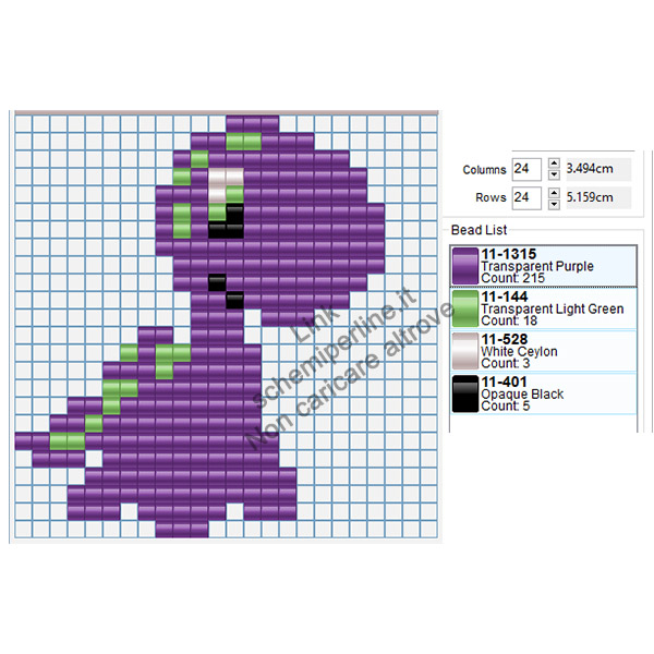 Tenero dinosauro viola schema perline da stirare Hama Beads 24x24