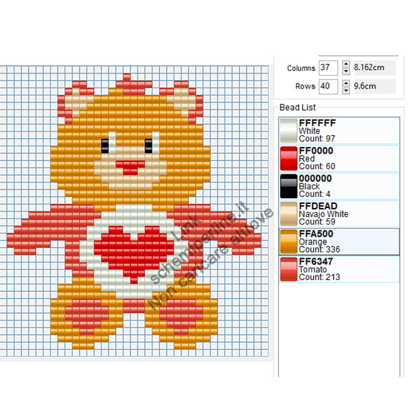 Tenerorso Gli Orsetti del Cuore schema pyssla gratis 37x40