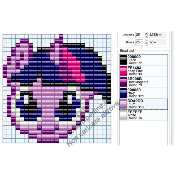 Twilight Sparkle dei My Little Pony schema pyssla gratis 25x25