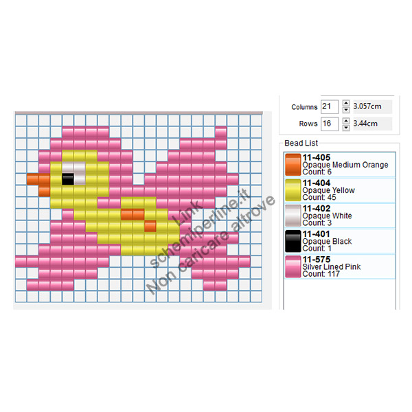 Uccellino rosa e giallo schema perline da stirare gratis 21x16