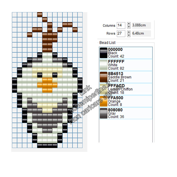 Volto di Olaf personaggio Disney Frozen schema pyssla 14x27