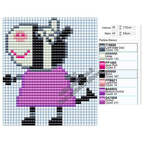 Zoe Zebra personaggio Peppa Pig schema pyssla hama beads 35x40