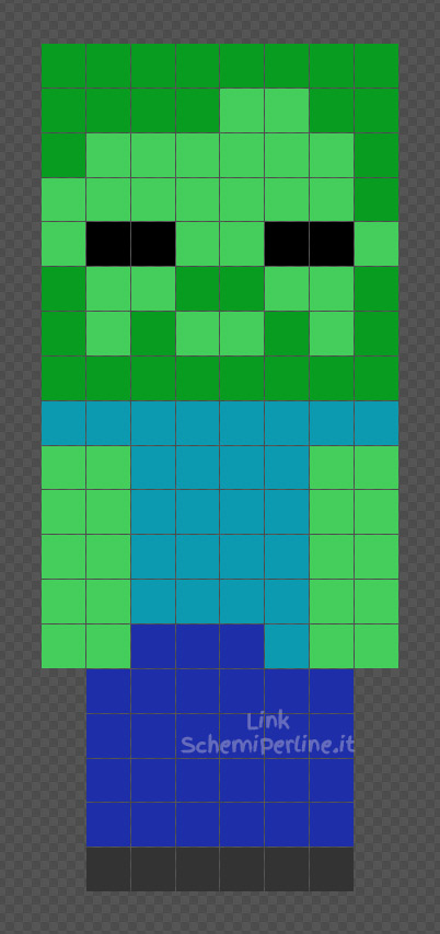 Lo Zombi di Minecraft schema perline da stiro Hama Beads 8x19