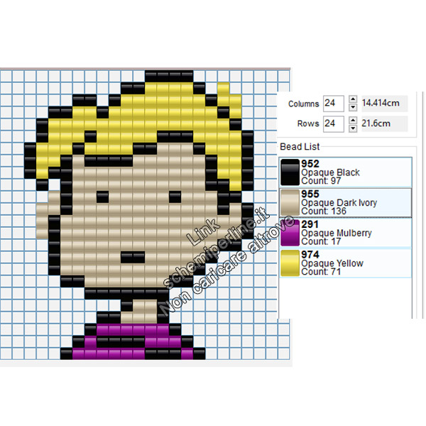 Schroeder personaggio Charlie Brown schema pyssla gratis 24x24