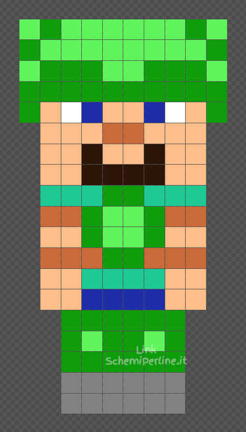 Steve di Minecraft con armatura Guscio di Tartaruga schema Pyssla Hama Beads 10x19