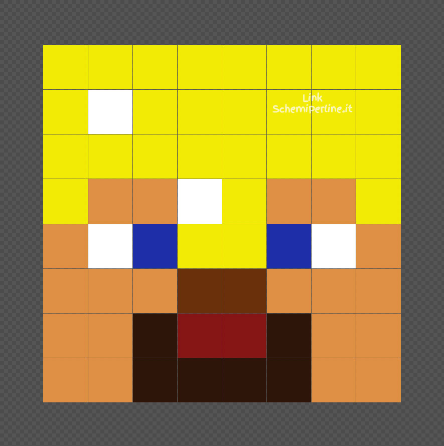 Steve di Minecraft con armatura d'oro schema pyssla facile 8x8