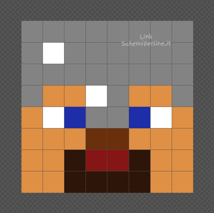 Steve di Minecraft con l'armatura di ferro schema con i corallini Pyssla 8x8